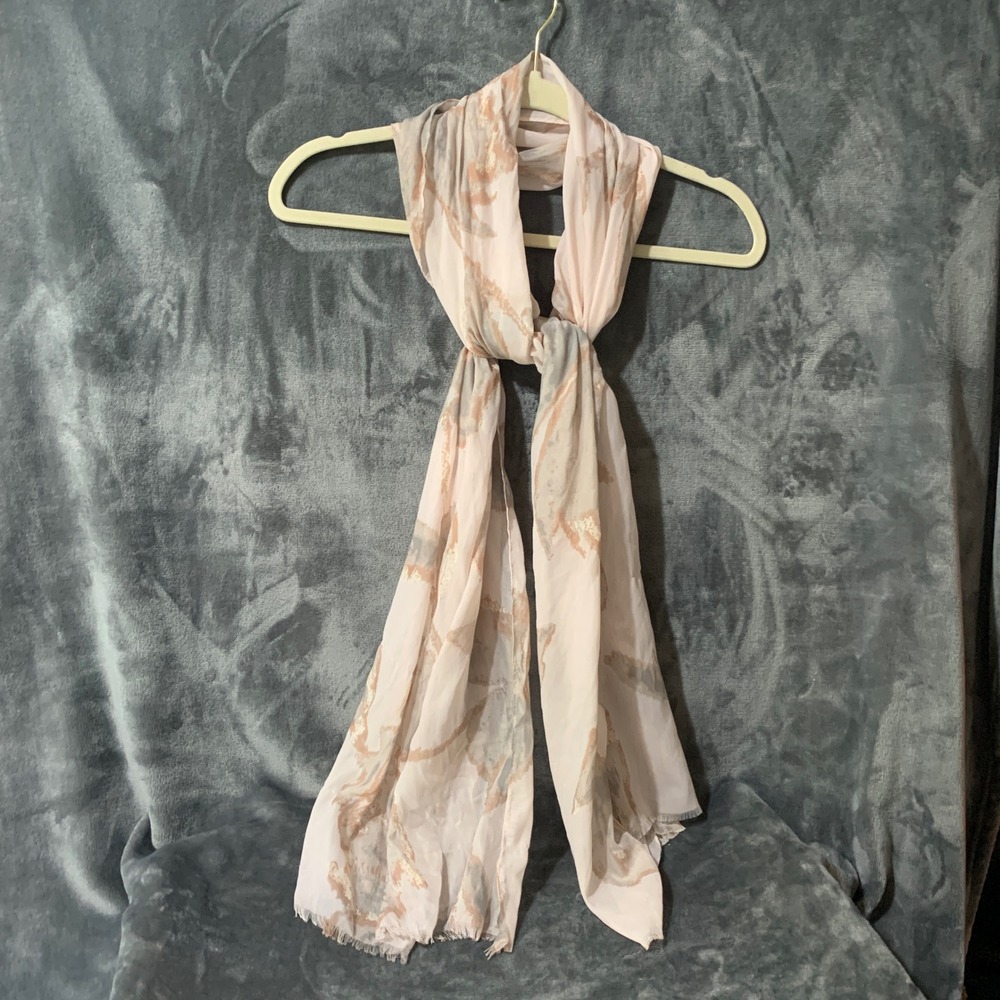 Charming Charlie Scarf Womens Leaf Print Pink Gold Metallic Pastel Boho Cottage